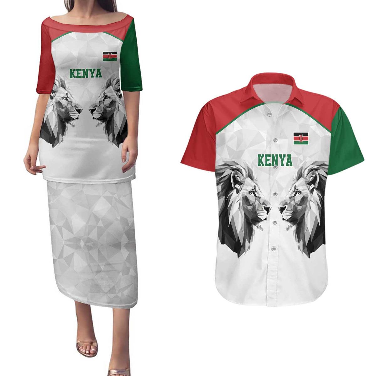 Kenya Rugby Custom Couples Matching Puletasi and Hawaiian Shirt White Kenyan 22-23 Motif - Wonder Print Shop