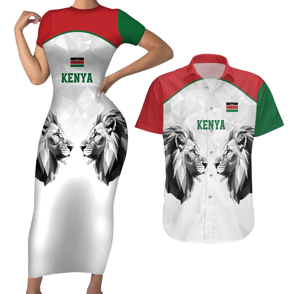 Kenya Rugby Custom Couples Matching Short Sleeve Bodycon Dress and Hawaiian Shirt White Kenyan 22-23 Motif - Wonder Print Shop
