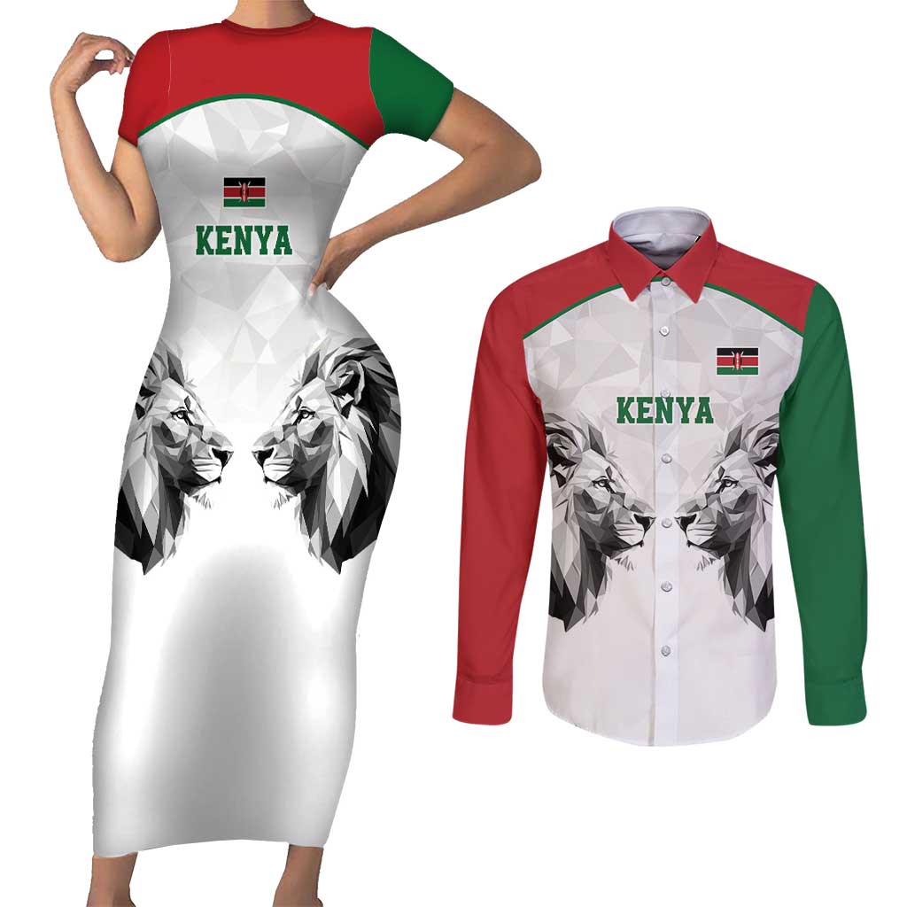 Kenya Rugby Custom Couples Matching Short Sleeve Bodycon Dress and Long Sleeve Button Shirt White Kenyan 22-23 Motif - Wonder Print Shop