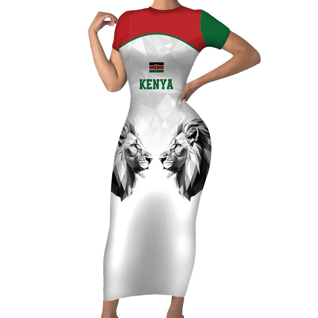 Kenya Rugby Custom Family Matching Short Sleeve Bodycon Dress and Hawaiian Shirt White Kenyan 22-23 Motif - Wonder Print Shop