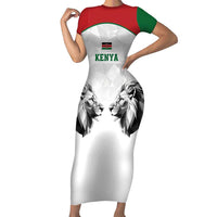 Kenya Rugby Custom Family Matching Short Sleeve Bodycon Dress and Hawaiian Shirt White Kenyan 22-23 Motif - Wonder Print Shop