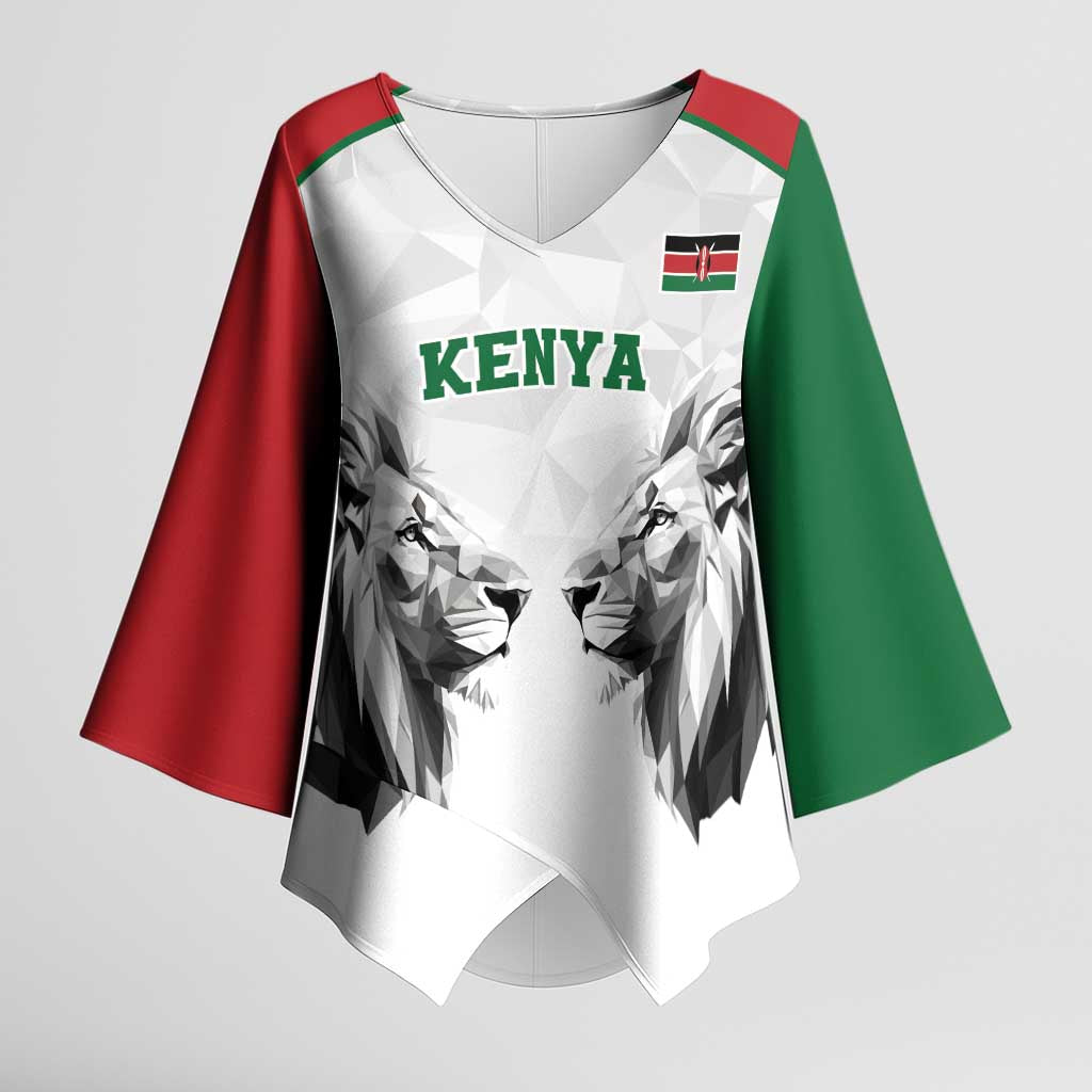 Kenya Rugby Custom Kimono Sleeve Blouse White Kenyan 22-23 Motif - Wonder Print Shop