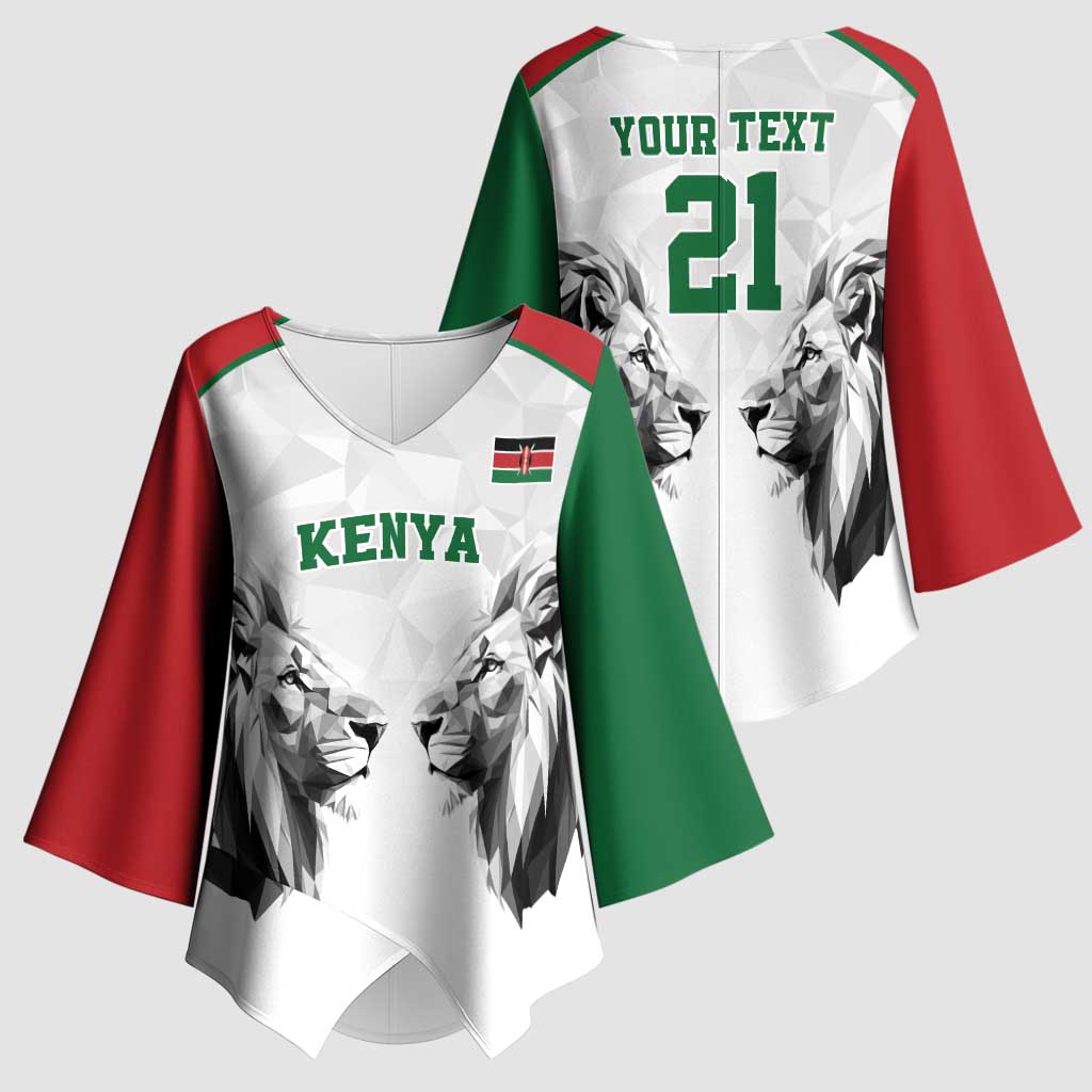 Kenya Rugby Custom Kimono Sleeve Blouse White Kenyan 22-23 Motif - Wonder Print Shop
