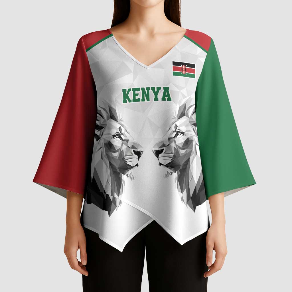 Kenya Rugby Custom Kimono Sleeve Blouse White Kenyan 22-23 Motif - Wonder Print Shop