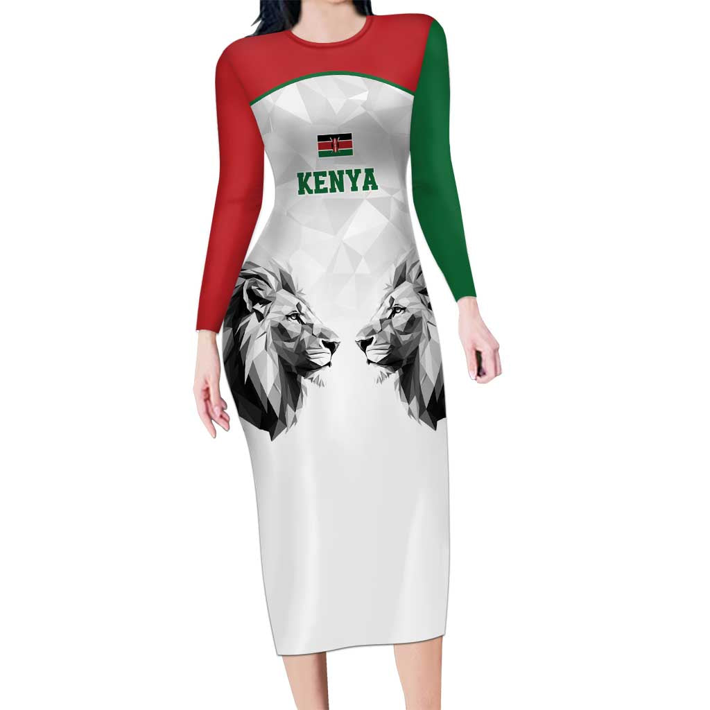 Kenya Rugby Custom Long Sleeve Bodycon Dress White Kenyan 22-23 Motif - Wonder Print Shop