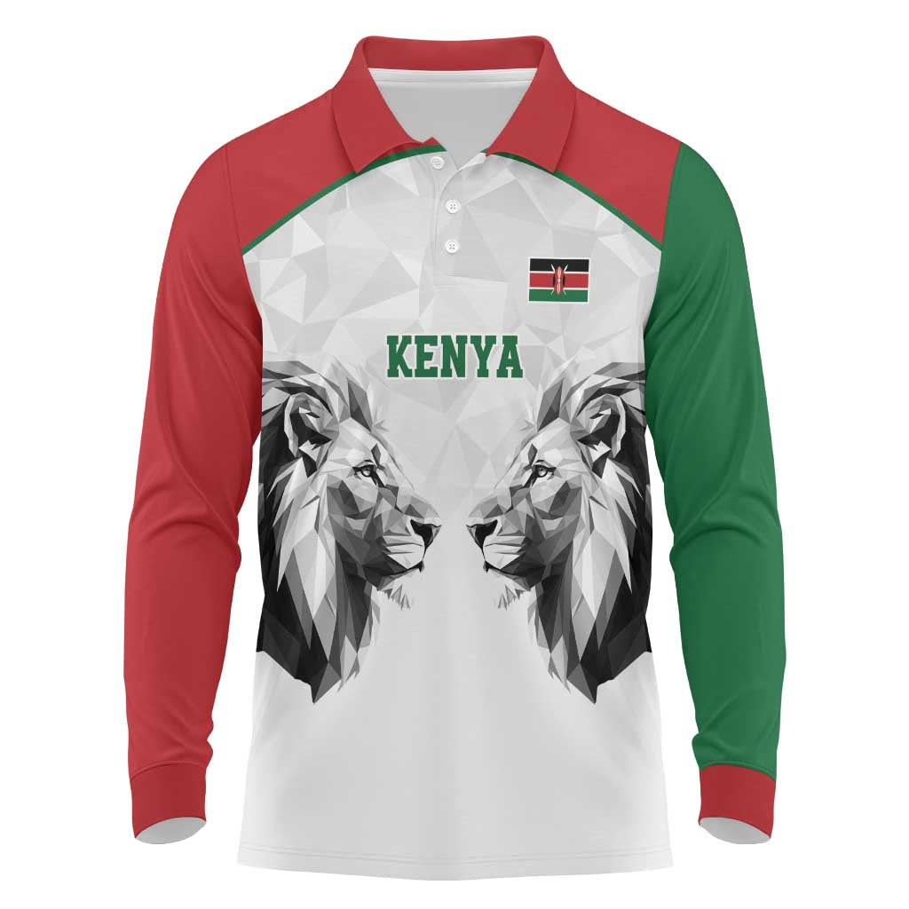 Kenya Rugby Custom Long Sleeve Polo Shirt White Kenyan 22-23 Motif - Wonder Print Shop