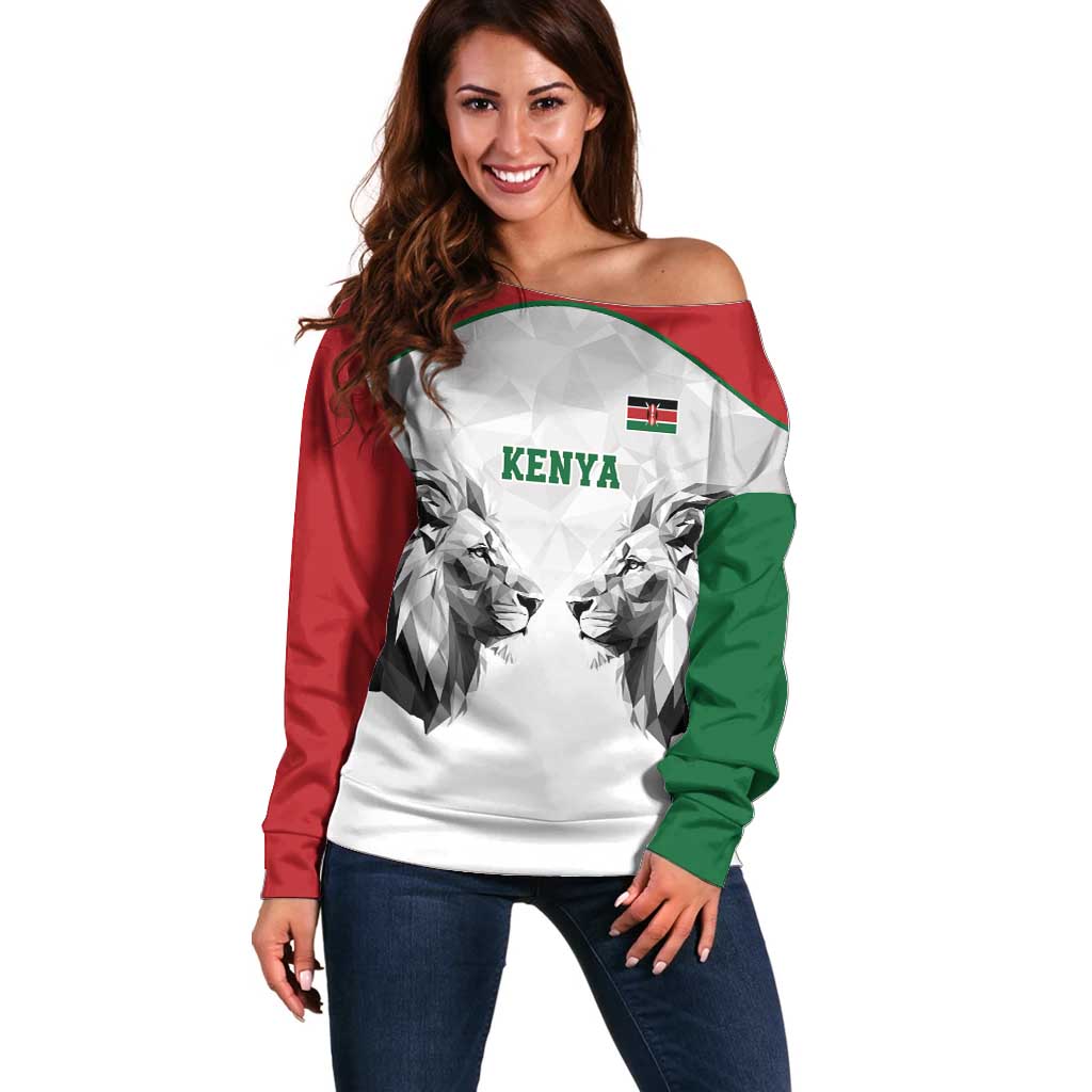 Kenya Rugby Custom Off Shoulder Sweater White Kenyan 22-23 Motif - Wonder Print Shop