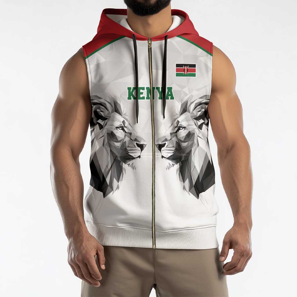 Kenya Rugby Custom Sleeveless Zip Hoodie White Kenyan 22-23 Motif - Wonder Print Shop