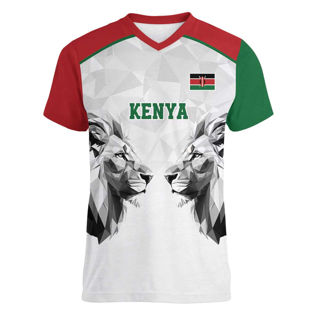 Kenya Rugby Custom Women V-Neck T-Shirt White Kenyan 22-23 Motif - Wonder Print Shop