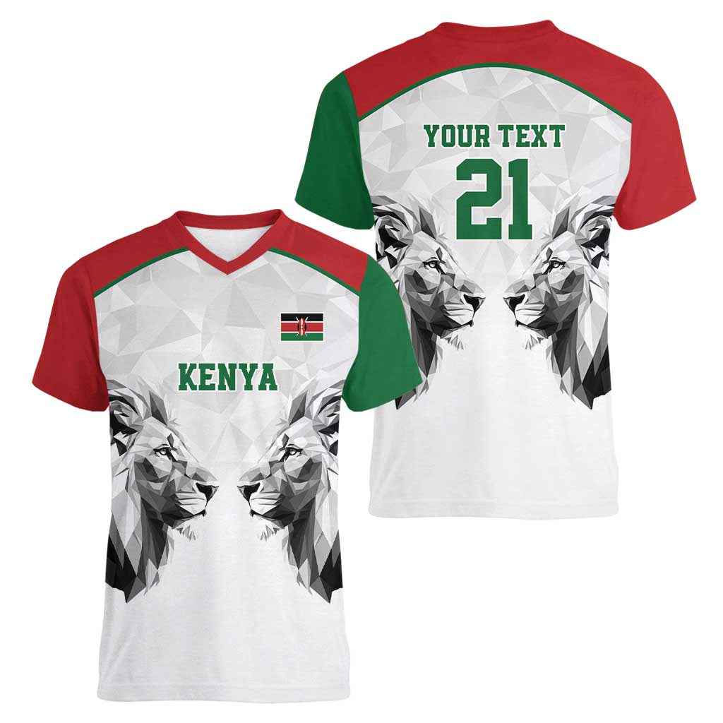Kenya Rugby Custom Women V-Neck T-Shirt White Kenyan 22-23 Motif - Wonder Print Shop