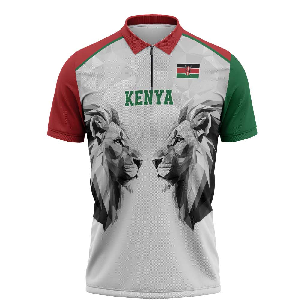 Kenya Rugby Custom Zipper Polo Shirt White Kenyan 22-23 Motif - Wonder Print Shop