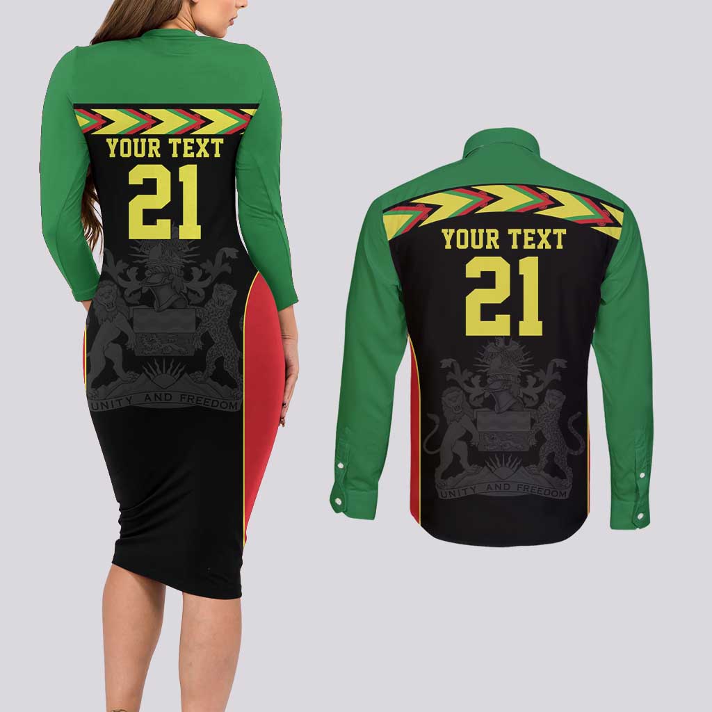 Malawi Cricket Custom Couples Matching Long Sleeve Bodycon Dress and Long Sleeve Button Shirt Malawi Chevron Pattern - Wonder Print Shop