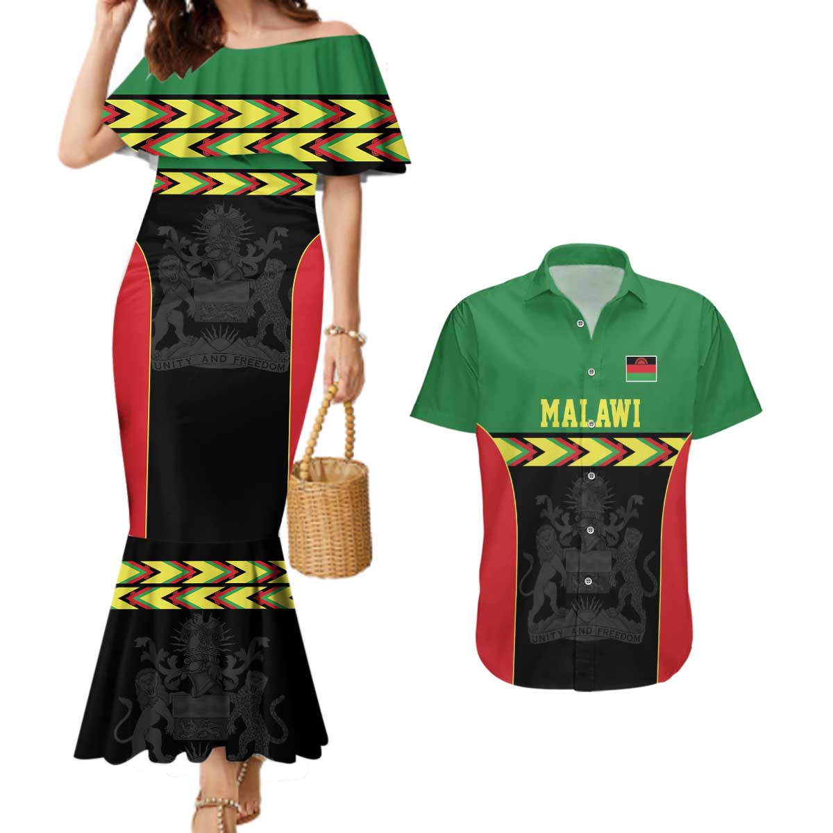 Malawi Cricket Custom Couples Matching Mermaid Dress and Hawaiian Shirt Malawi Chevron Pattern - Wonder Print Shop
