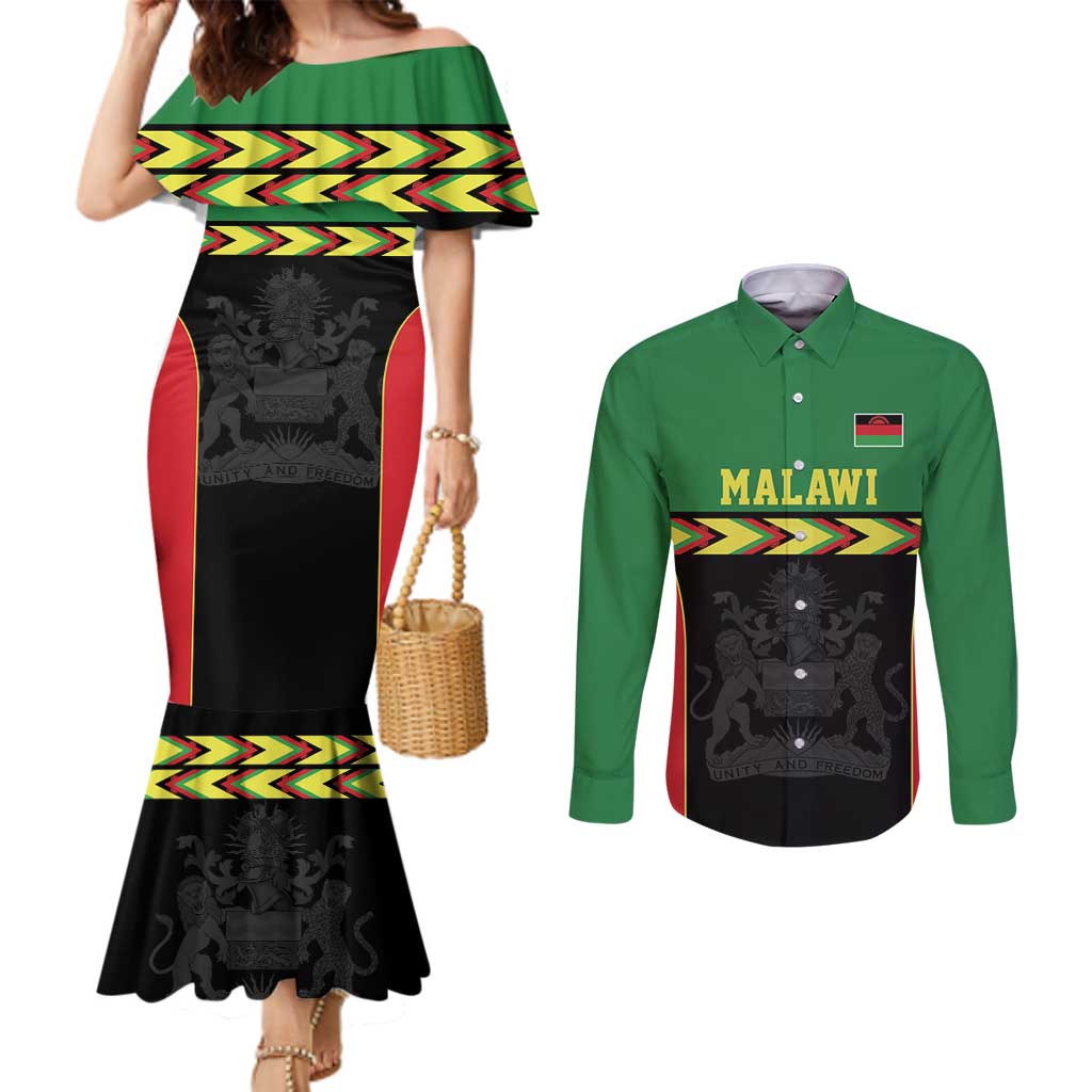 Malawi Cricket Custom Couples Matching Mermaid Dress and Long Sleeve Button Shirt Malawi Chevron Pattern - Wonder Print Shop