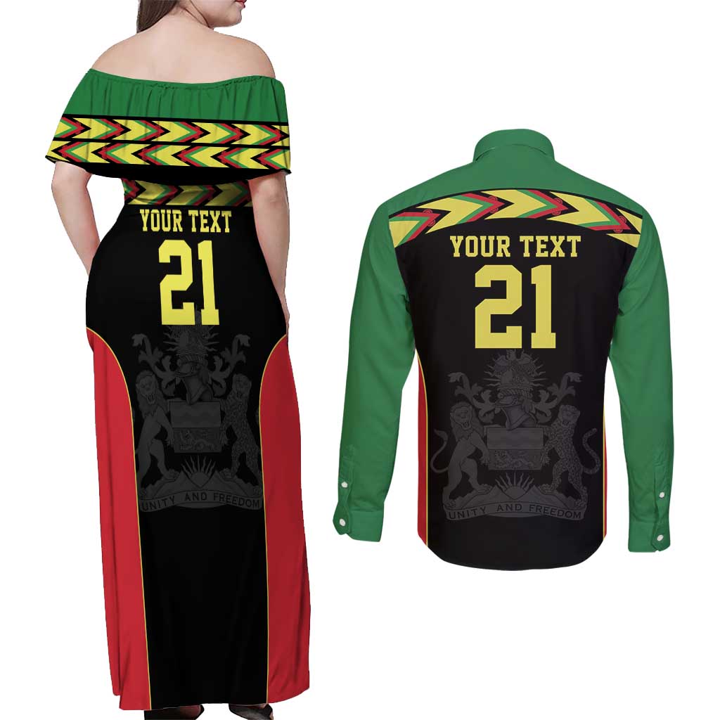 Malawi Cricket Custom Couples Matching Off Shoulder Maxi Dress and Long Sleeve Button Shirt Malawi Chevron Pattern - Wonder Print Shop