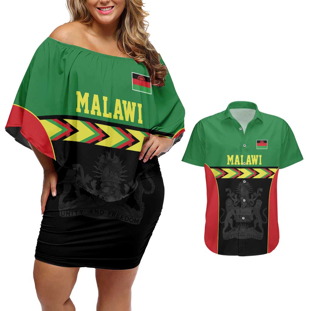 Malawi Cricket Custom Couples Matching Off Shoulder Short Dress and Hawaiian Shirt Malawi Chevron Pattern - Wonder Print Shop