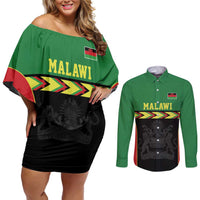 Malawi Cricket Custom Couples Matching Off Shoulder Short Dress and Long Sleeve Button Shirt Malawi Chevron Pattern - Wonder Print Shop