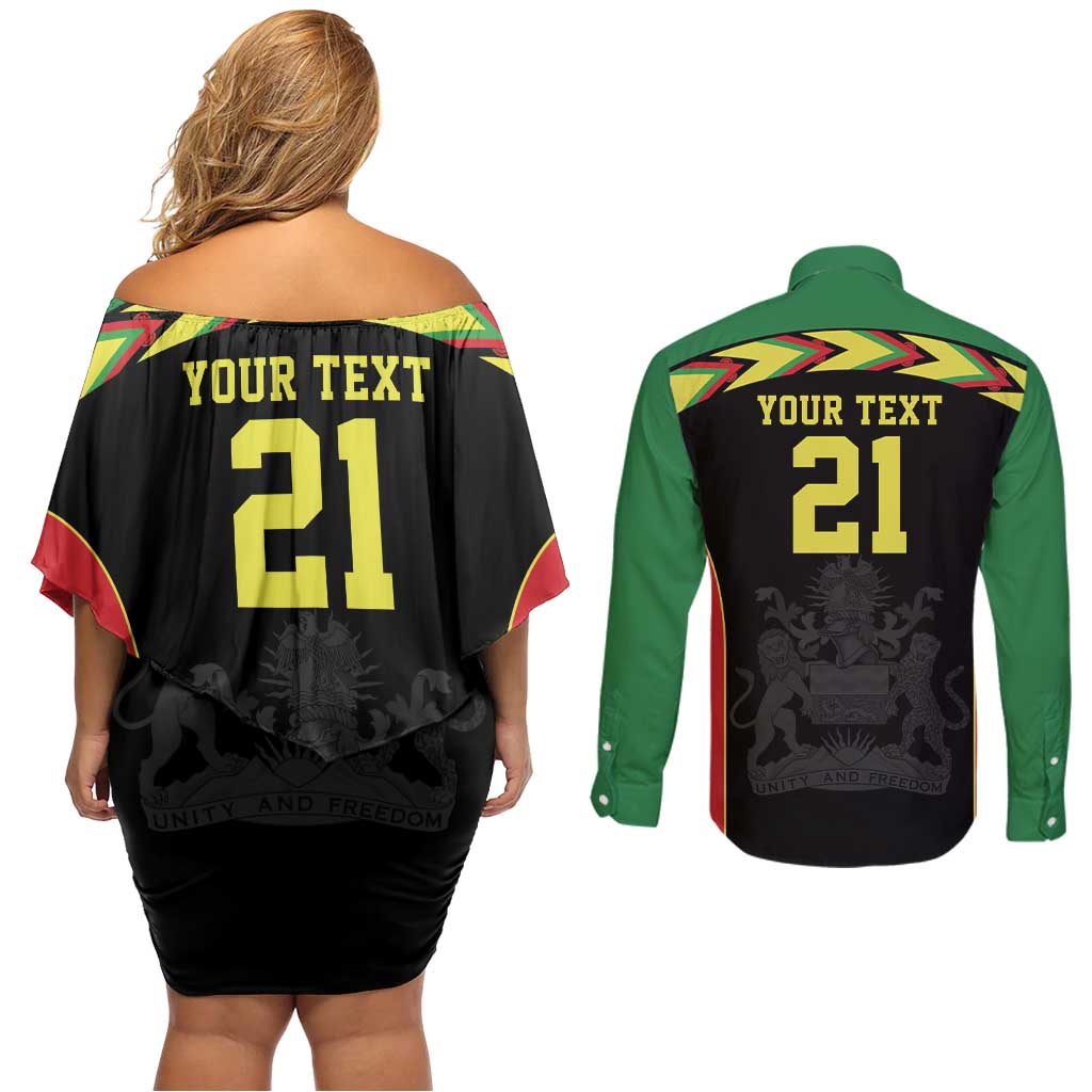 Malawi Cricket Custom Couples Matching Off Shoulder Short Dress and Long Sleeve Button Shirt Malawi Chevron Pattern - Wonder Print Shop