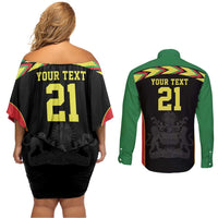 Malawi Cricket Custom Couples Matching Off Shoulder Short Dress and Long Sleeve Button Shirt Malawi Chevron Pattern - Wonder Print Shop