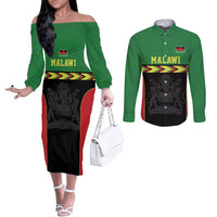 Malawi Cricket Custom Couples Matching Off The Shoulder Long Sleeve Dress and Long Sleeve Button Shirt Malawi Chevron Pattern - Wonder Print Shop