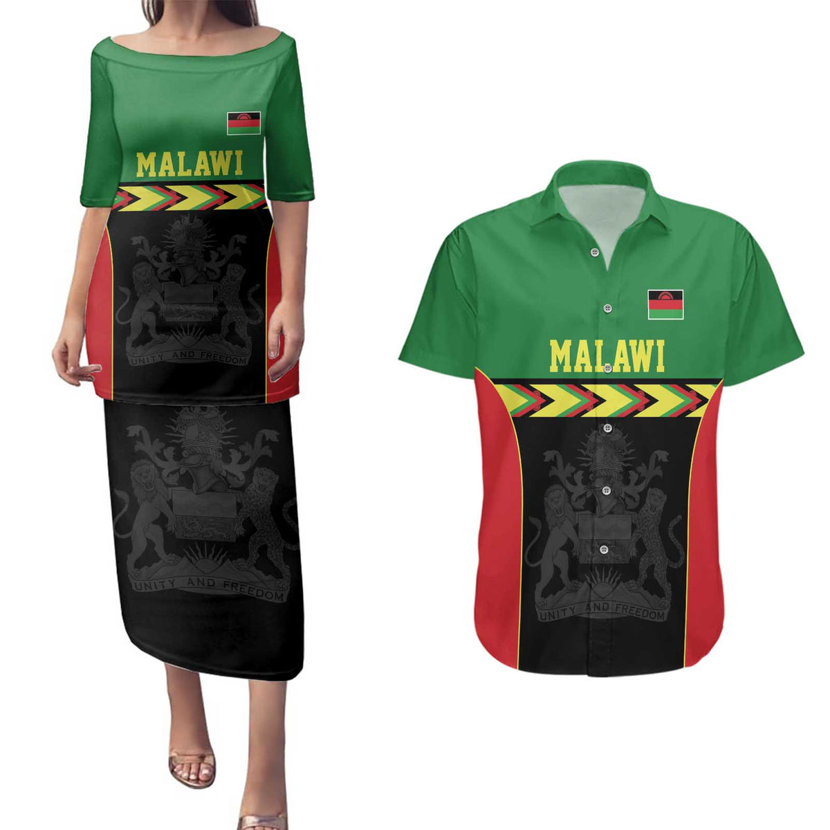 Malawi Cricket Custom Couples Matching Puletasi and Hawaiian Shirt Malawi Chevron Pattern - Wonder Print Shop