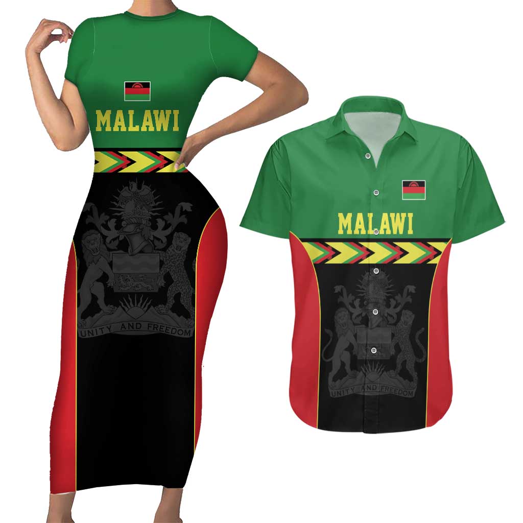 Malawi Cricket Custom Couples Matching Short Sleeve Bodycon Dress and Hawaiian Shirt Malawi Chevron Pattern - Wonder Print Shop