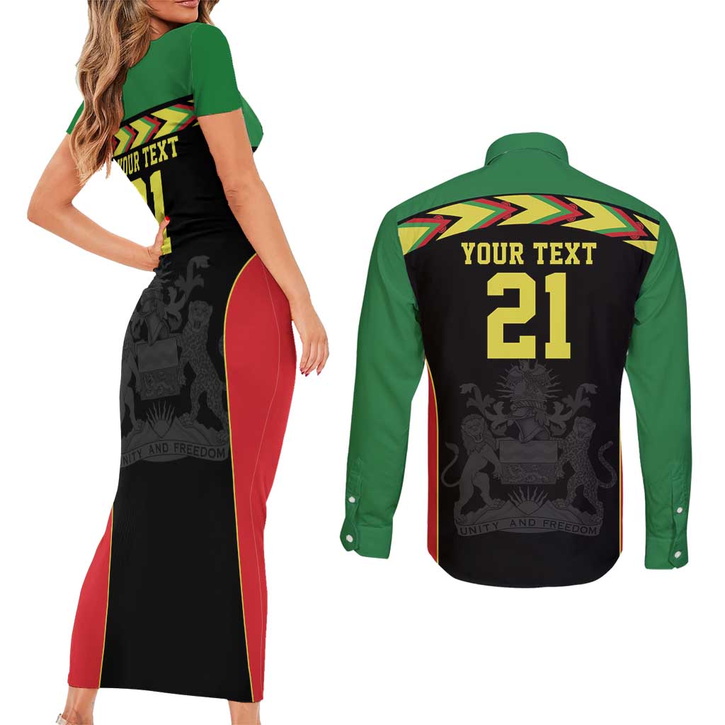 Malawi Cricket Custom Couples Matching Short Sleeve Bodycon Dress and Long Sleeve Button Shirt Malawi Chevron Pattern - Wonder Print Shop