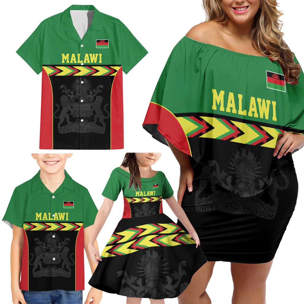 Malawi Cricket Custom Family Matching Off Shoulder Short Dress and Hawaiian Shirt Malawi Chevron Pattern - Wonder Print Shop