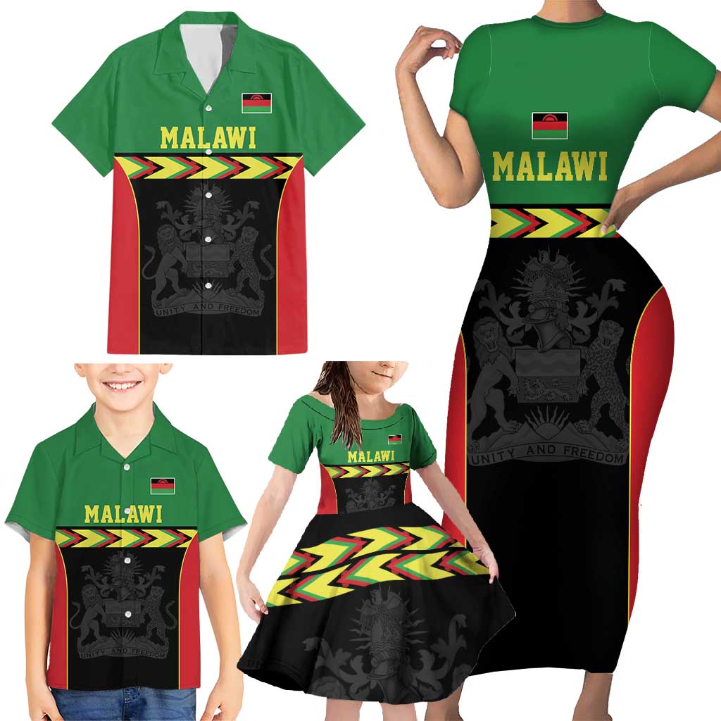 Malawi Cricket Custom Family Matching Short Sleeve Bodycon Dress and Hawaiian Shirt Malawi Chevron Pattern - Wonder Print Shop