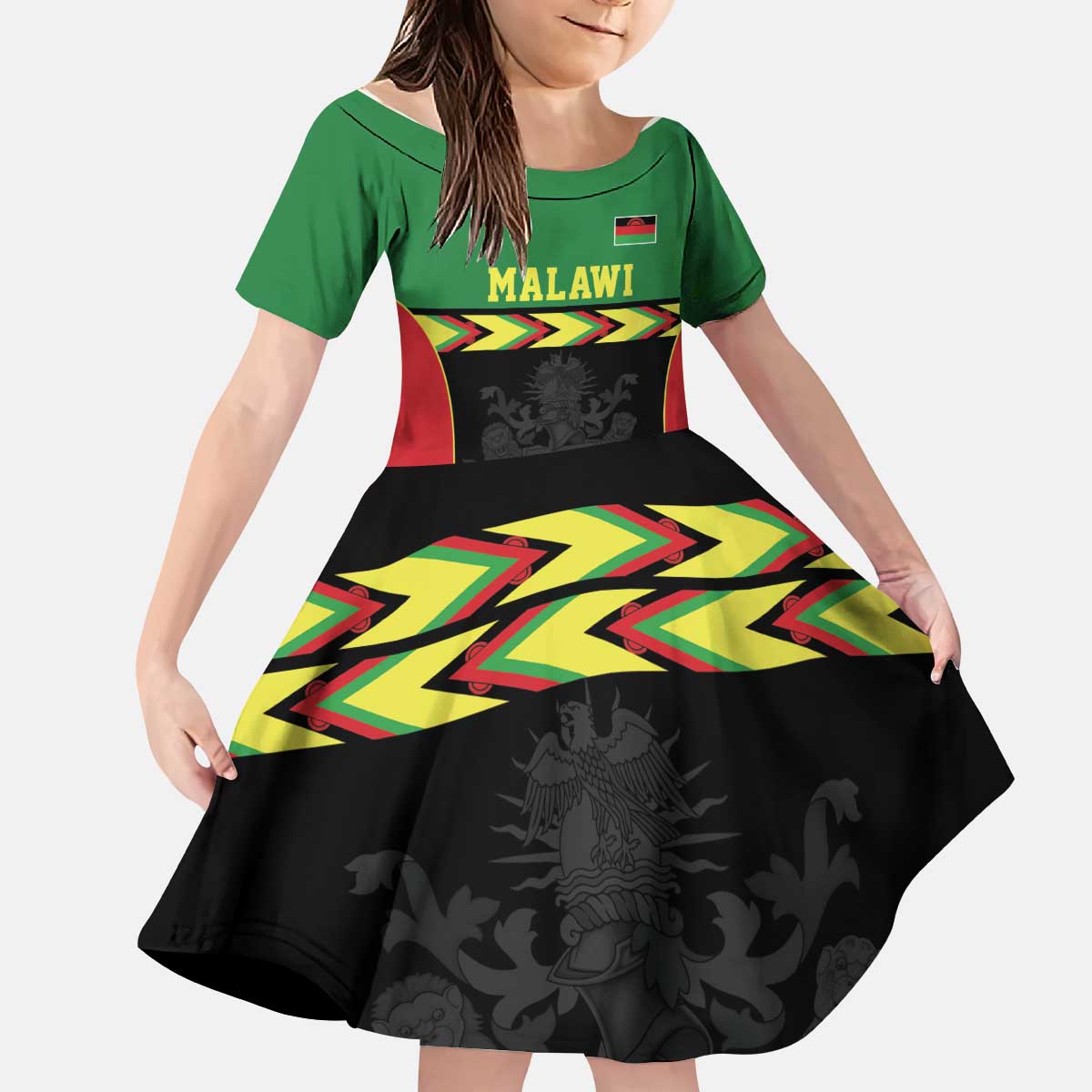 Malawi Cricket Custom Kid Short Sleeve Dress Malawi Chevron Pattern - Wonder Print Shop