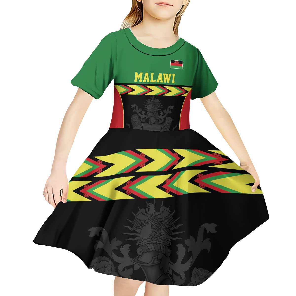 Malawi Cricket Custom Kid Short Sleeve Dress Malawi Chevron Pattern - Wonder Print Shop