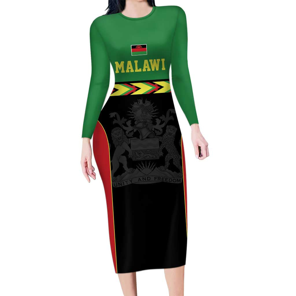 Malawi Cricket Custom Long Sleeve Bodycon Dress Malawi Chevron Pattern - Wonder Print Shop
