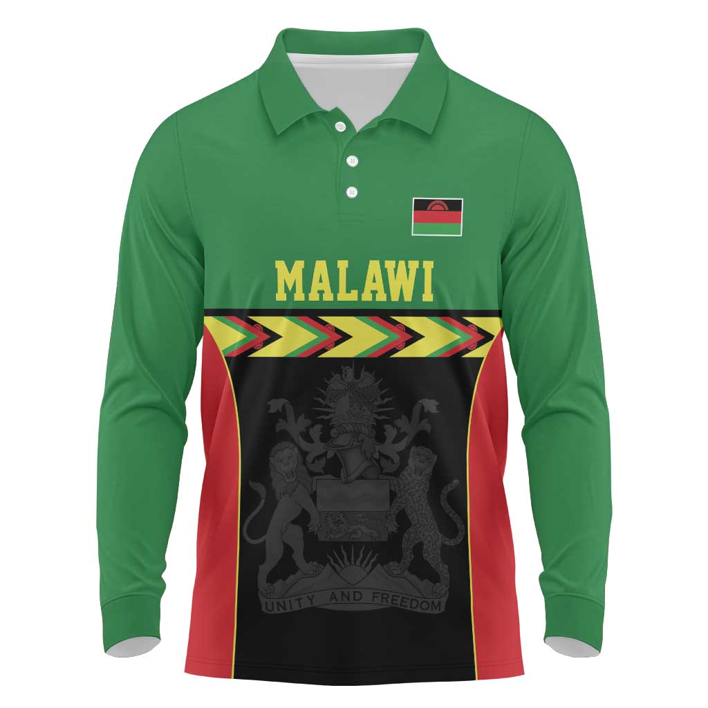 Malawi Cricket Custom Long Sleeve Polo Shirt Malawi Chevron Pattern - Wonder Print Shop