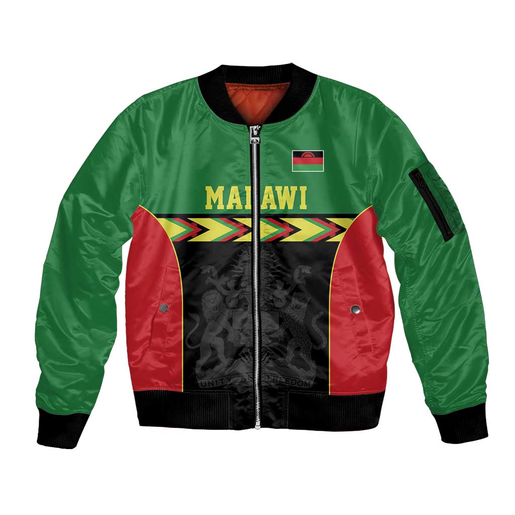 Malawi Cricket Custom Sleeve Zip Bomber Jacket Malawi Chevron Pattern - Wonder Print Shop