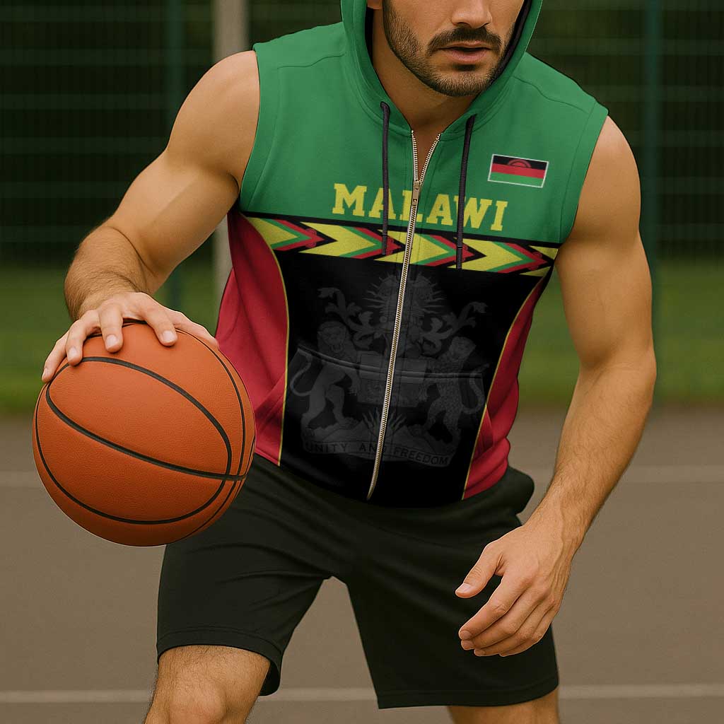 Malawi Cricket Custom Sleeveless Zip Hoodie Malawi Chevron Pattern - Wonder Print Shop