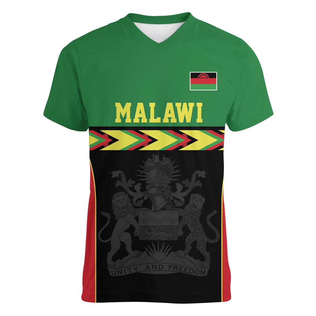 Malawi Cricket Custom Women V-Neck T-Shirt Malawi Chevron Pattern - Wonder Print Shop