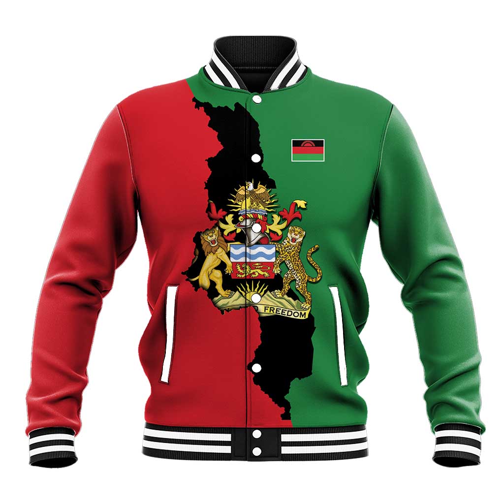 Malawi Flag Map Baseball Jacket Simple Malawi Emblem Coat of Arms - Wonder Print Shop