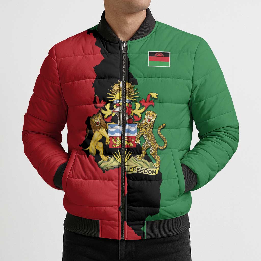 Malawi Flag Map Bomber Puffer Jacket Simple Malawi Emblem Coat of Arms - Wonder Print Shop