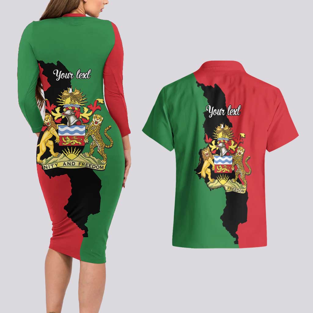 Malawi Flag Map Couples Matching Long Sleeve Bodycon Dress and Hawaiian Shirt Simple Malawi Emblem Coat of Arms - Wonder Print Shop