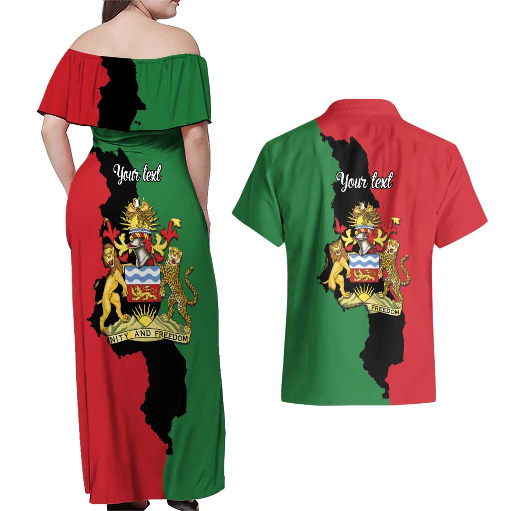 Malawi Flag Map Couples Matching Off Shoulder Maxi Dress and Hawaiian Shirt Simple Malawi Emblem Coat of Arms - Wonder Print Shop