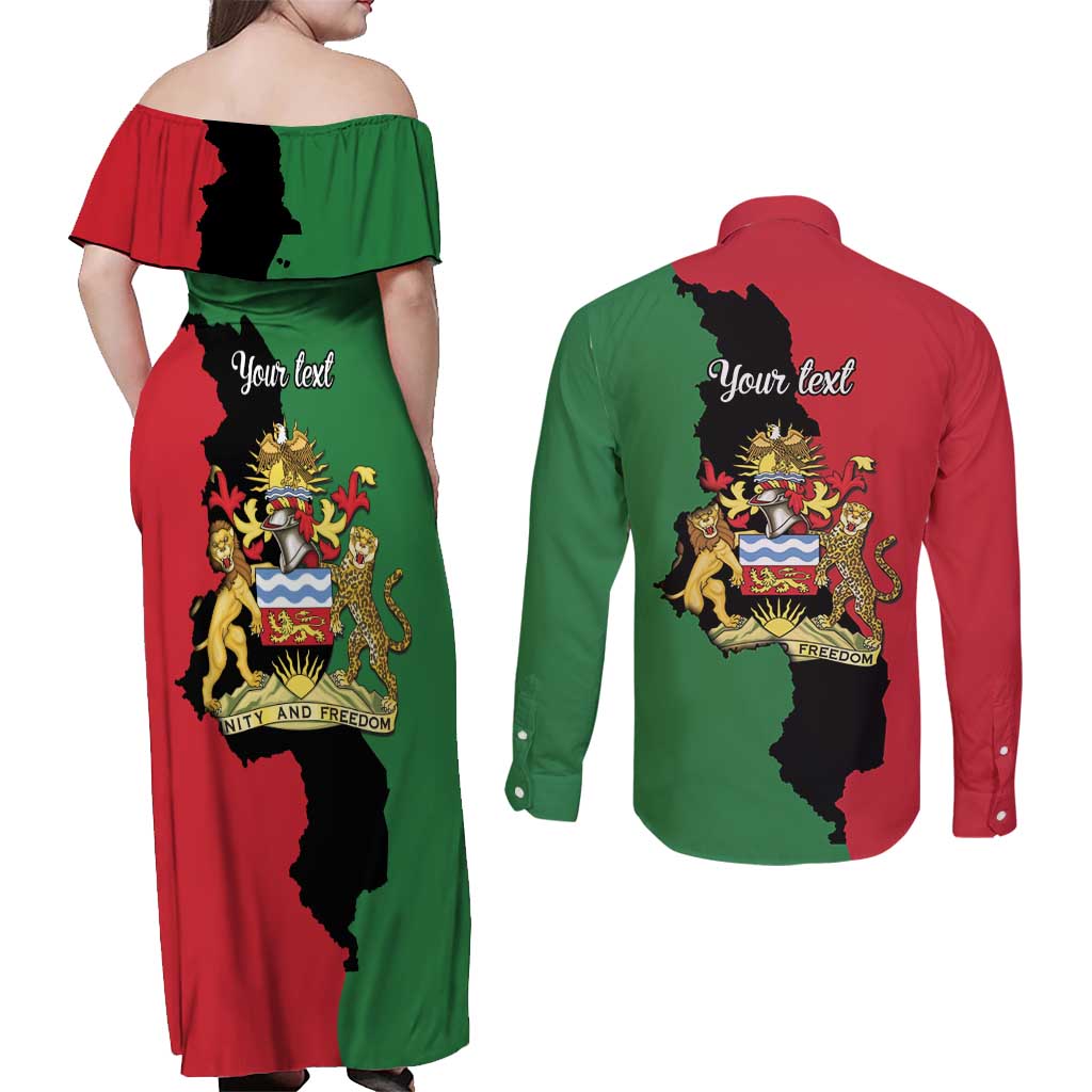 Malawi Flag Map Couples Matching Off Shoulder Maxi Dress and Long Sleeve Button Shirt Simple Malawi Emblem Coat of Arms - Wonder Print Shop