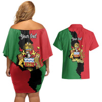 Malawi Flag Map Couples Matching Off Shoulder Short Dress and Hawaiian Shirt Simple Malawi Emblem Coat of Arms - Wonder Print Shop