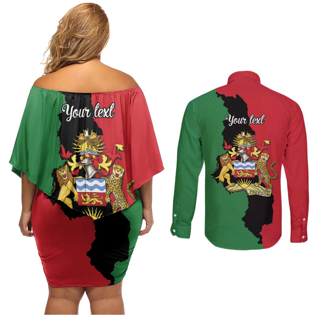 Malawi Flag Map Couples Matching Off Shoulder Short Dress and Long Sleeve Button Shirt Simple Malawi Emblem Coat of Arms - Wonder Print Shop