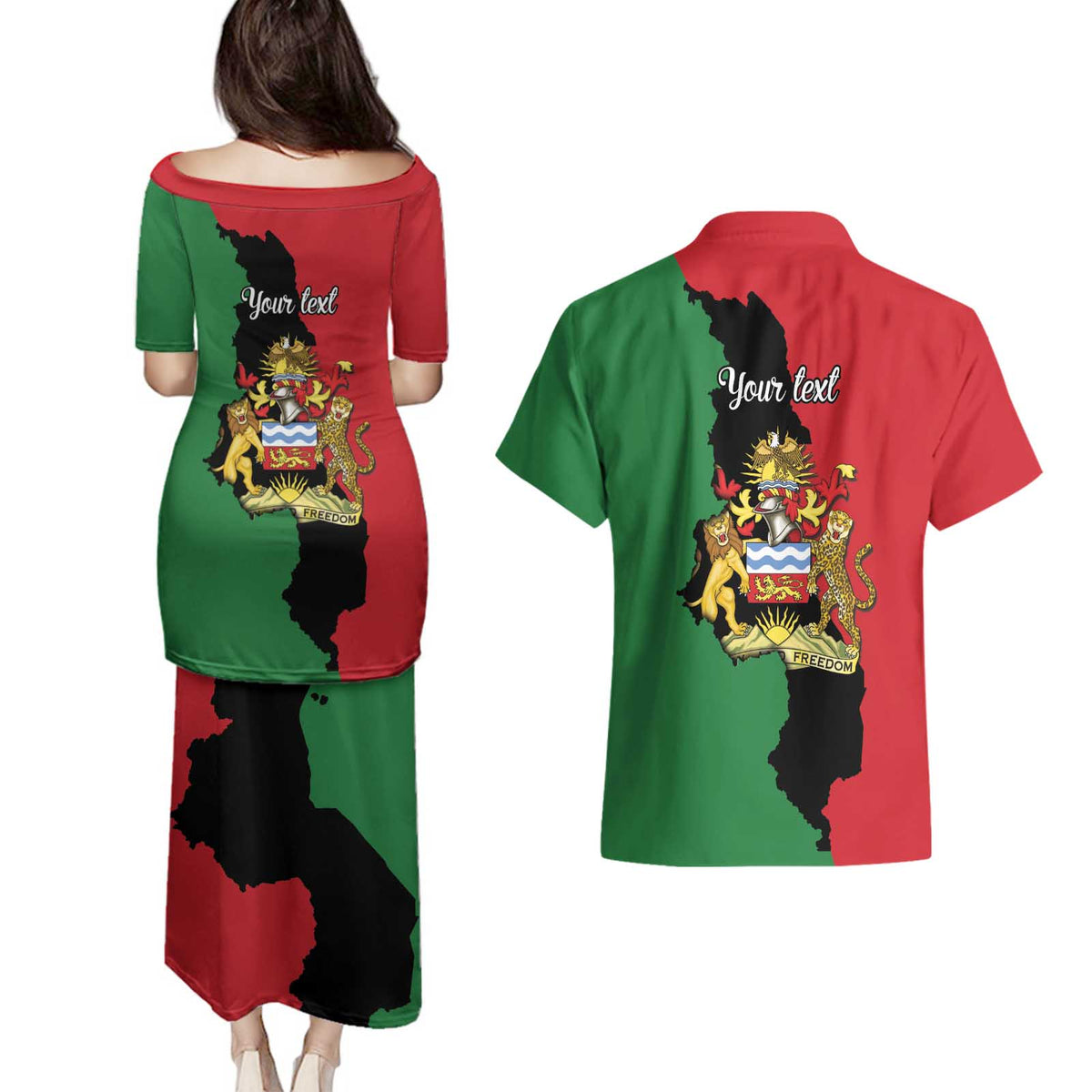 Malawi Flag Map Couples Matching Puletasi and Hawaiian Shirt Simple Malawi Emblem Coat of Arms - Wonder Print Shop