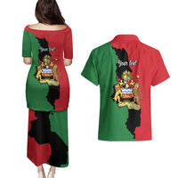 Malawi Flag Map Couples Matching Puletasi and Hawaiian Shirt Simple Malawi Emblem Coat of Arms - Wonder Print Shop