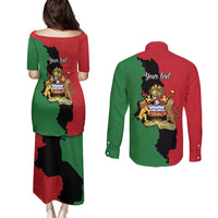 Malawi Flag Map Couples Matching Puletasi and Long Sleeve Button Shirt Simple Malawi Emblem Coat of Arms - Wonder Print Shop
