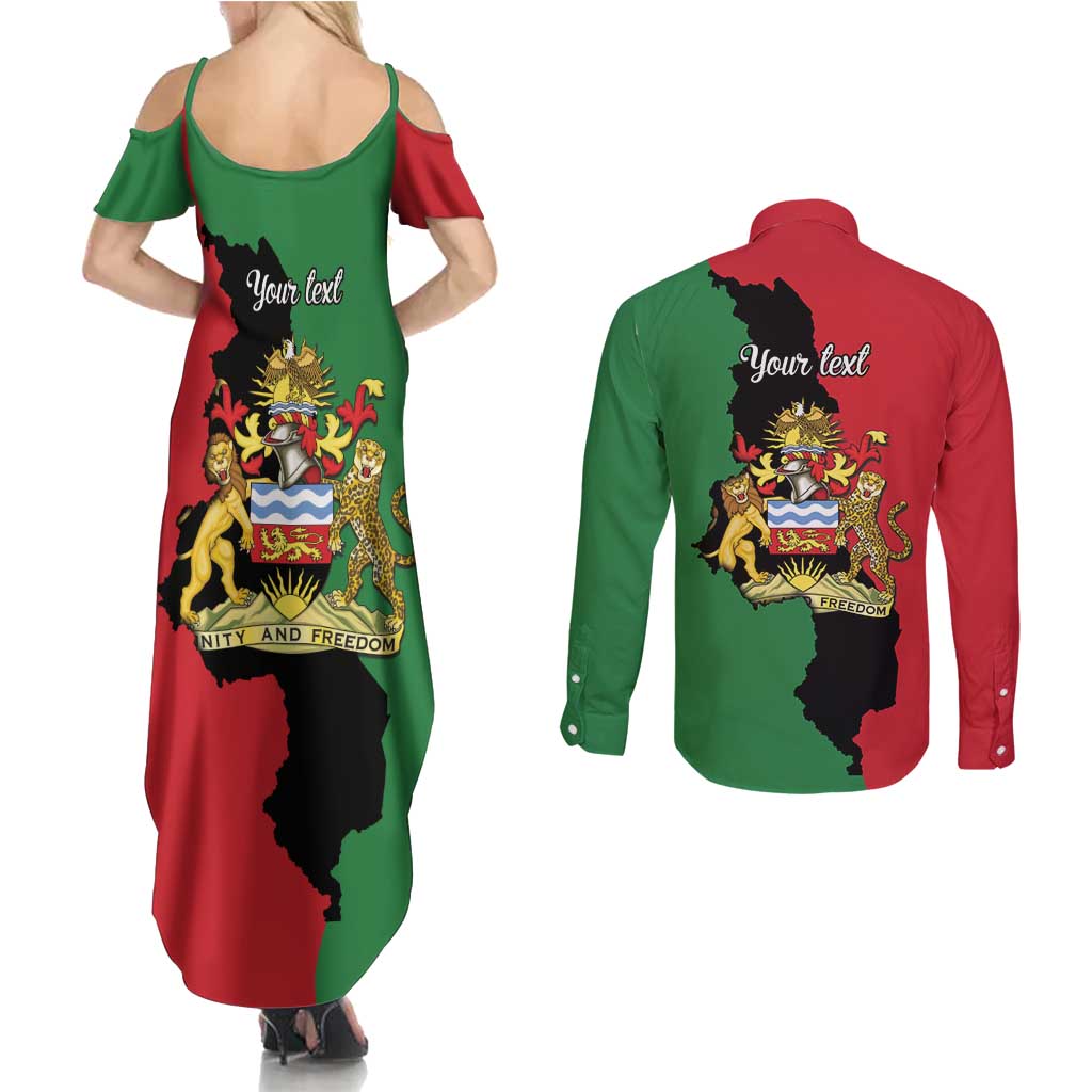 Malawi Flag Map Couples Matching Summer Maxi Dress and Long Sleeve Button Shirt Simple Malawi Emblem Coat of Arms - Wonder Print Shop