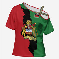 Malawi Flag Map Cross Shoulder Shirt Simple Malawi Emblem Coat of Arms - Wonder Print Shop