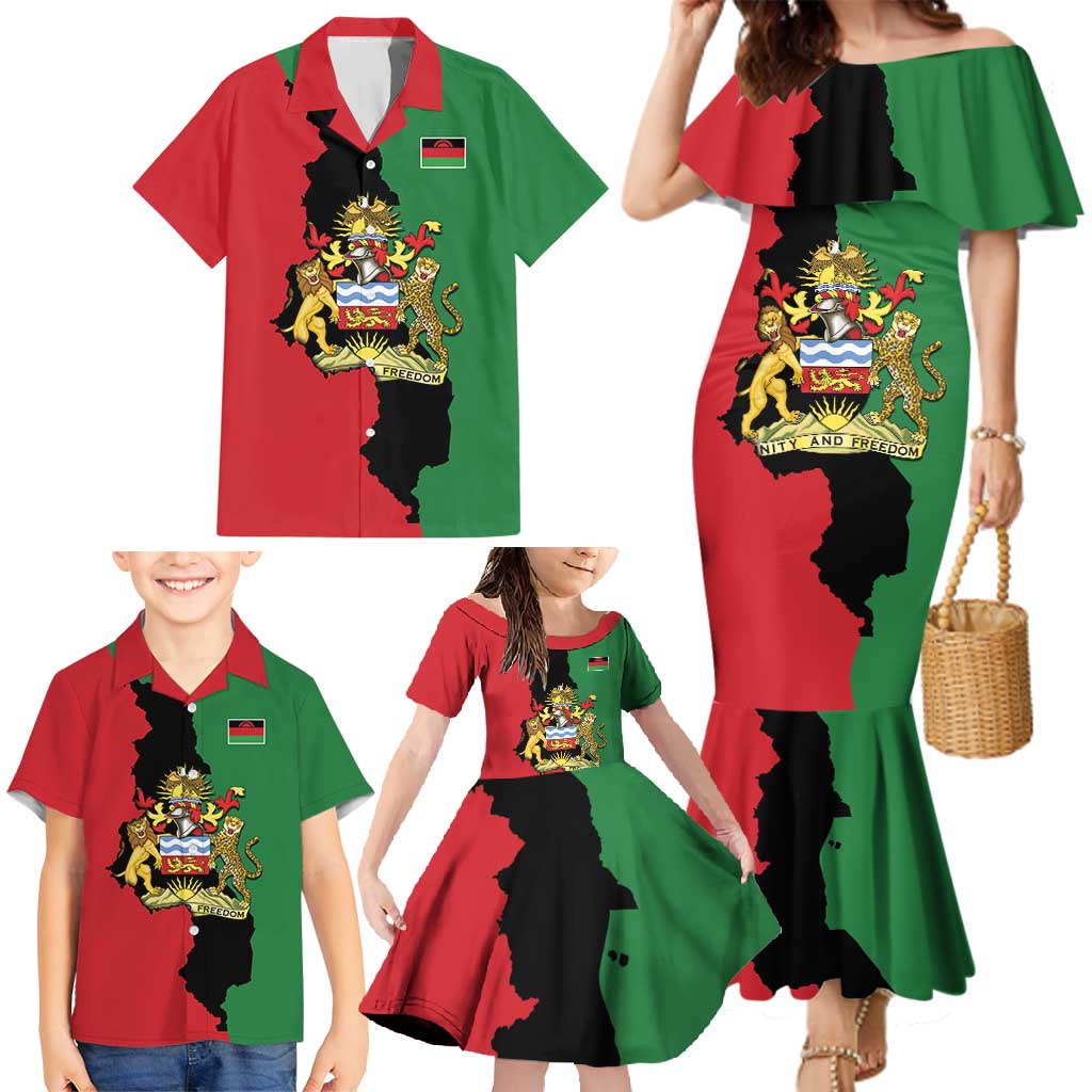 Malawi Flag Map Family Matching Mermaid Dress and Hawaiian Shirt Simple Malawi Emblem Coat of Arms - Wonder Print Shop