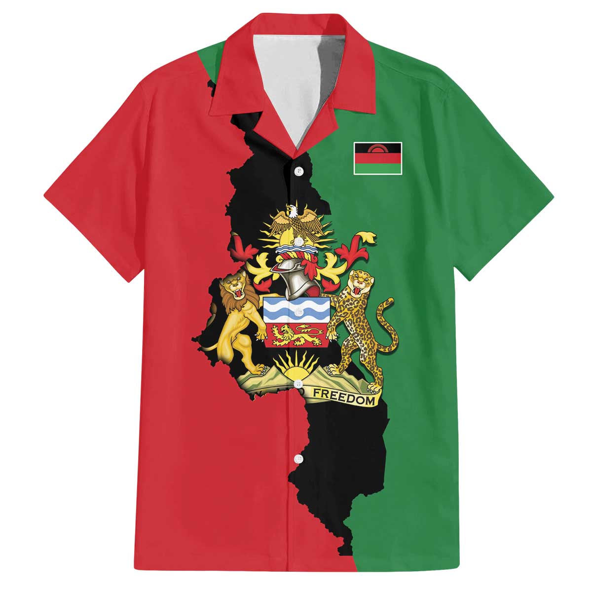 Malawi Flag Map Family Matching Off The Shoulder Long Sleeve Dress and Hawaiian Shirt Simple Malawi Emblem Coat of Arms - Wonder Print Shop